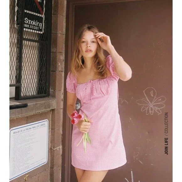 Zara Women's Pink and White Checkered Dress - Picture 1 of 6
